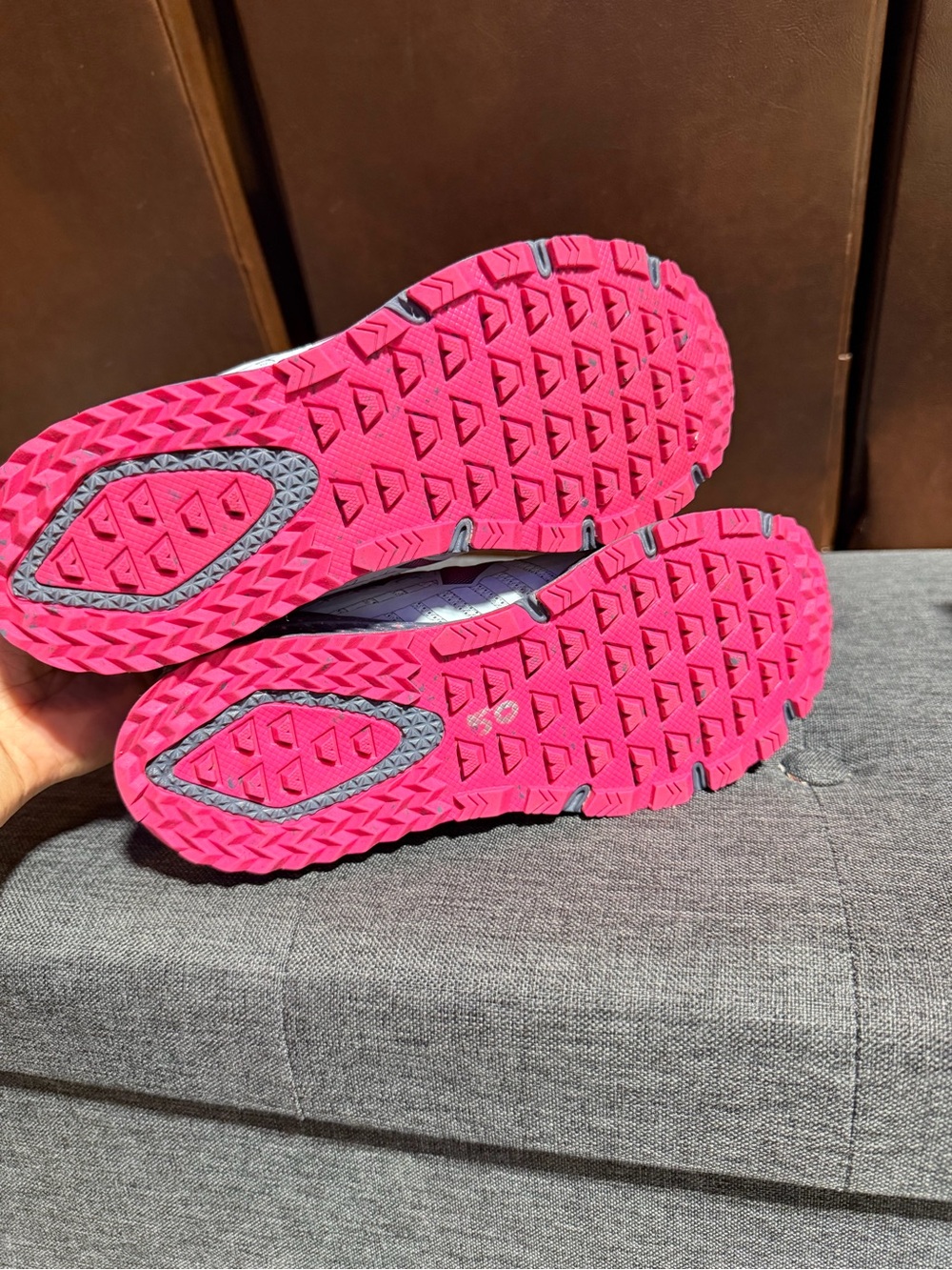 New Balance Women's Light Gray and Pink Trail Running Sneakers - Picture 8 of 10